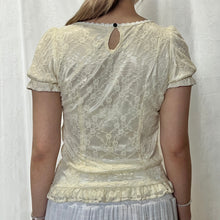 Load image into Gallery viewer, Cream Mesh Overlay Black Button Bow Top
