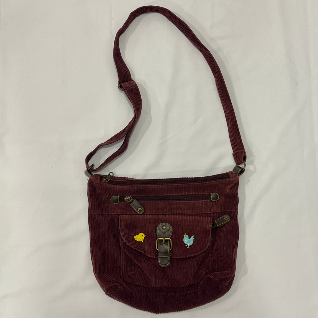 Maroon Corduroy Cross Body Bag