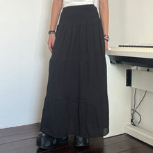 Load image into Gallery viewer, Black Soft Cotton Shirred Fairy Tier Long Maxi Skirt Dress
