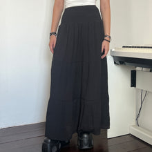 Load image into Gallery viewer, Black Soft Cotton Shirred Fairy Tier Long Maxi Skirt Dress
