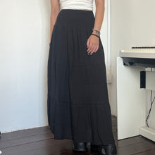 Load image into Gallery viewer, Black Soft Cotton Shirred Fairy Tier Long Maxi Skirt Dress
