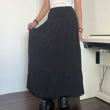 Load image into Gallery viewer, Black Soft Cotton Shirred Fairy Tier Long Maxi Skirt Dress
