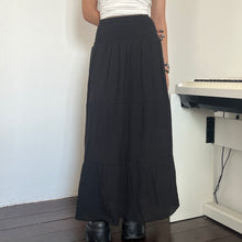 Load image into Gallery viewer, Black Soft Cotton Shirred Fairy Tier Long Maxi Skirt Dress
