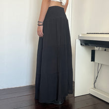 Load image into Gallery viewer, Black Soft Cotton Shirred Fairy Tier Long Maxi Skirt Dress
