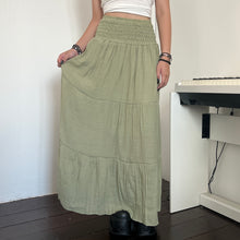 Load image into Gallery viewer, Green Soft Cotton Shirred Fairy Tier Long Maxi Skirt Dress
