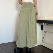 Load image into Gallery viewer, Green Soft Cotton Shirred Fairy Tier Long Maxi Skirt Dress
