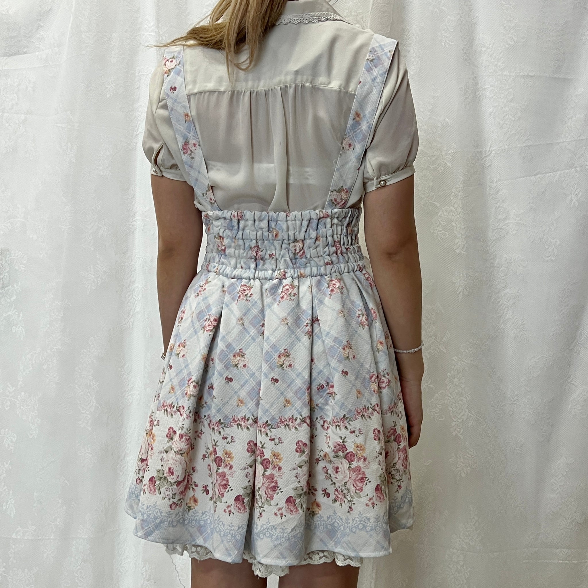 Liz Lisa Blue Plaid Floral Overall Mini Skirt – re.drmg