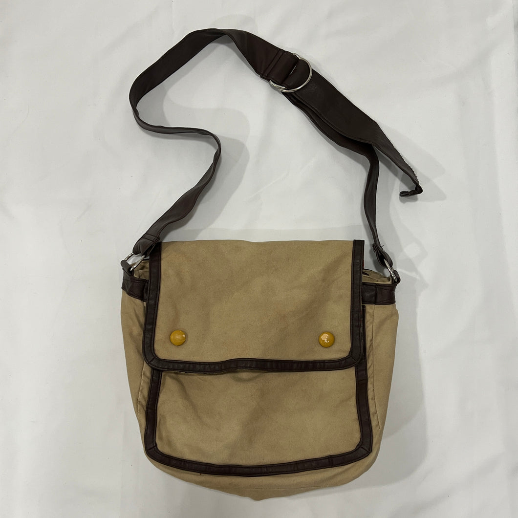 Beige Canvas Brown Leather Cross Body Bag