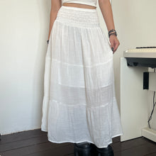 Load image into Gallery viewer, White Soft Cotton Shirred Fairy Tier Long Maxi Skirt Dress
