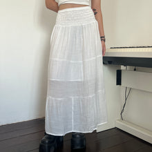 Load image into Gallery viewer, White Soft Cotton Shirred Fairy Tier Long Maxi Skirt Dress
