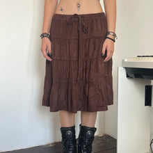 Load image into Gallery viewer, Brown Suede like Material Tier Midi Skirt
