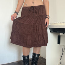 Load image into Gallery viewer, Brown Suede like Material Tier Midi Skirt
