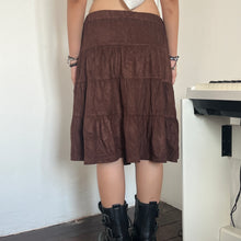 Load image into Gallery viewer, Brown Suede like Material Tier Midi Skirt
