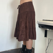 Load image into Gallery viewer, Brown Suede like Material Tier Midi Skirt
