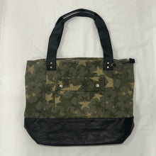 Load image into Gallery viewer, Green Beige Star Black Leather Tote Bag
