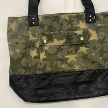 Load image into Gallery viewer, Green Beige Star Black Leather Tote Bag
