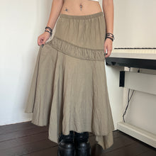 Load image into Gallery viewer, Grunge Green Ruched Assymetrical Long Maxi Skirt
