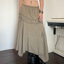 Load image into Gallery viewer, Grunge Green Ruched Assymetrical Long Maxi Skirt
