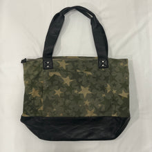 Load image into Gallery viewer, Green Beige Star Black Leather Tote Bag
