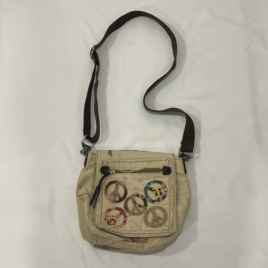 Beige Peace Hippie Patch Cross Body Bag