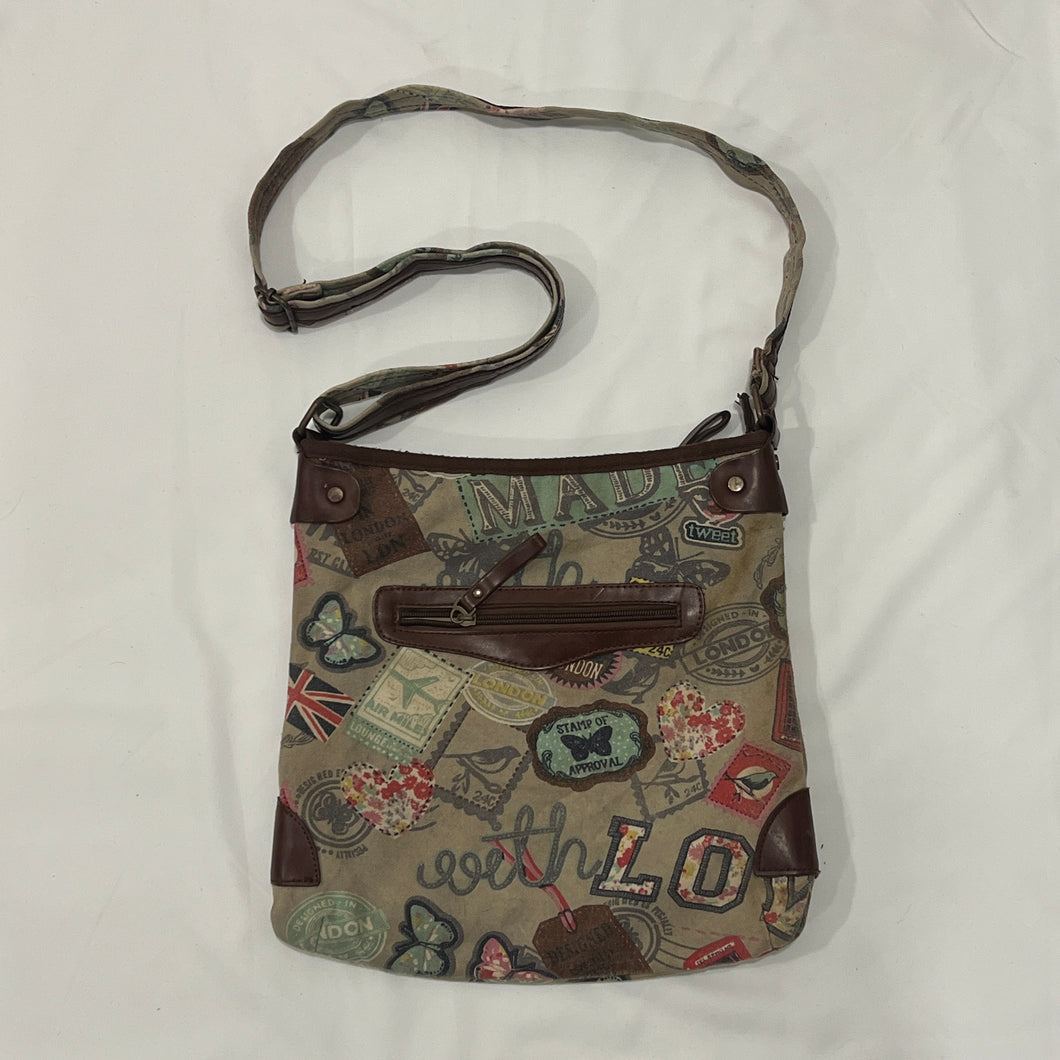 London Butterfly Canvas Cross Body Bag