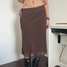 Load image into Gallery viewer, 90s/00s Brown Mesh Ribbon Tie Midi Skirt
