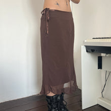 Load image into Gallery viewer, 90s/00s Brown Mesh Ribbon Tie Midi Skirt
