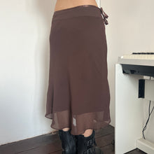 Load image into Gallery viewer, 90s/00s Brown Mesh Ribbon Tie Midi Skirt
