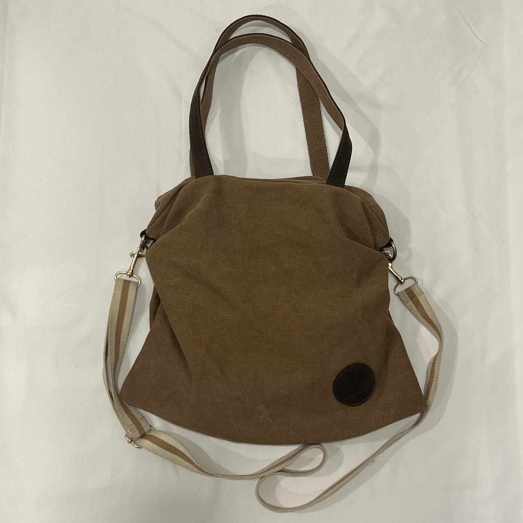 Brown Canvas Scrunched Cross Body Bag