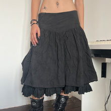 Load image into Gallery viewer, Black Eyelet Embroidery Fairy Layers Side Pocket Long Maxi Midi Skirt
