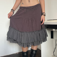 Load image into Gallery viewer, Brown Fairycore Grey Mesh Ruffles Drawstring Midi Skirt
