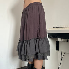 Load image into Gallery viewer, Brown Fairycore Grey Mesh Ruffles Drawstring Midi Skirt
