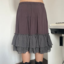 Load image into Gallery viewer, Brown Fairycore Grey Mesh Ruffles Drawstring Midi Skirt
