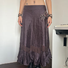 Load image into Gallery viewer, 90s/00s Brown Purple Organza Panels Flower Long Maxi Skirt
