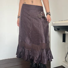 Load image into Gallery viewer, 90s/00s Brown Purple Organza Panels Flower Long Maxi Skirt
