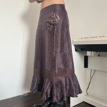 Load image into Gallery viewer, 90s/00s Brown Purple Organza Panels Flower Long Maxi Skirt
