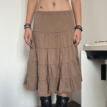 Load image into Gallery viewer, Soft Brown Cotton Tier Midi Skirt
