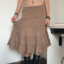 Load image into Gallery viewer, Soft Brown Cotton Tier Midi Skirt
