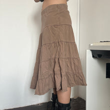 Load image into Gallery viewer, Soft Brown Cotton Tier Midi Skirt
