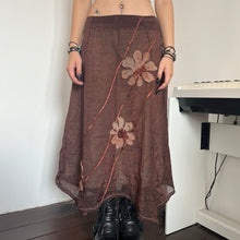 Load image into Gallery viewer, Brown Floral Organza Assymetrical Panels Long Maxi Skirt
