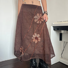 Load image into Gallery viewer, Brown Floral Organza Assymetrical Panels Long Maxi Skirt
