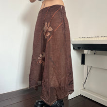 Load image into Gallery viewer, Brown Floral Organza Assymetrical Panels Long Maxi Skirt
