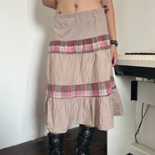 Load image into Gallery viewer, Brown Tier Red Grey Plaid Long Maxi Skirt
