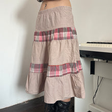 Load image into Gallery viewer, Brown Tier Red Grey Plaid Long Maxi Skirt
