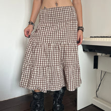 Load image into Gallery viewer, Brown Gingham Shirred Tier Long Maxi Skirt
