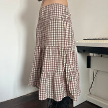 Load image into Gallery viewer, Brown Gingham Shirred Tier Long Maxi Skirt
