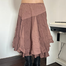 Load image into Gallery viewer, Brown Duo Eyelet Assymetrical Long Maxi Midi Skirt
