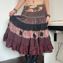 Load image into Gallery viewer, Brown Burdundy Fairy TIer Long Maxi Skirt
