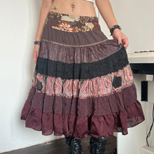 Load image into Gallery viewer, Brown Burdundy Fairy TIer Long Maxi Skirt
