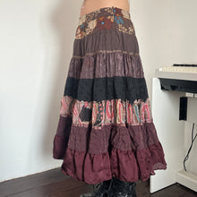 Load image into Gallery viewer, Brown Burdundy Fairy TIer Long Maxi Skirt
